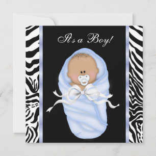 Convites de Chuvada de Bebê Menino Zebra Azul Pret