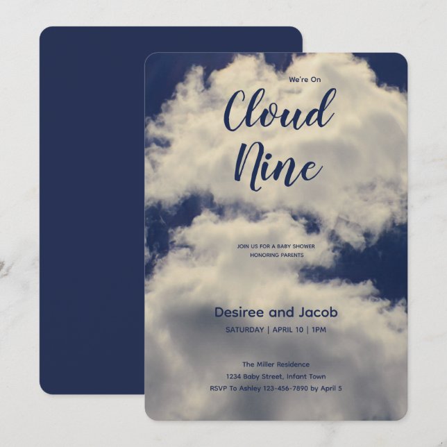 Convites de Chuvada de Bebê Nove Nuvens (Frente/Verso)