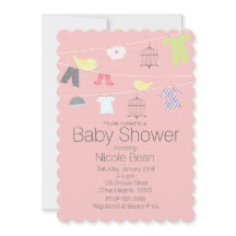 Convites de Chuvada de Bebê Pássaros & Roupas numa