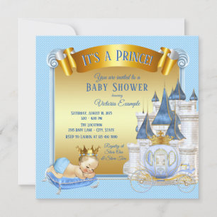Convites de Chuvada de Bebê Príncipe Ouro Azul Beb