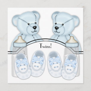 Convites de Chuvade Bebê para Gêmeos Meninos Urso
