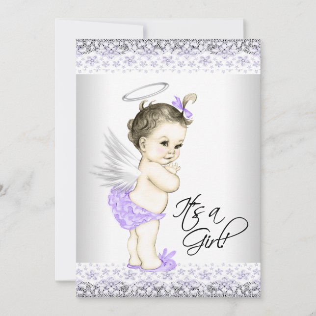 Convites de Chuveiro de Bebê Anjo Roxo (Frente)