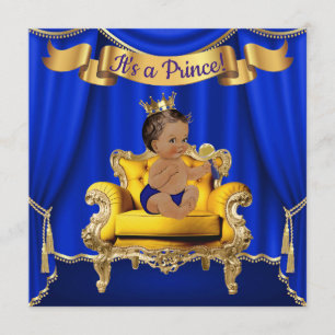 Convites de Chuveiro de Bebê Azul Real Dourado