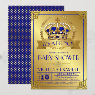 Convites de Chuveiro de Bebê Azul Real e Dourado p