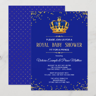 Convites de Chuveiro de Bebê Azul Real e Dourado p