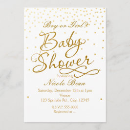 Convites de Chuveiro de Bebê Branco e Dourado com