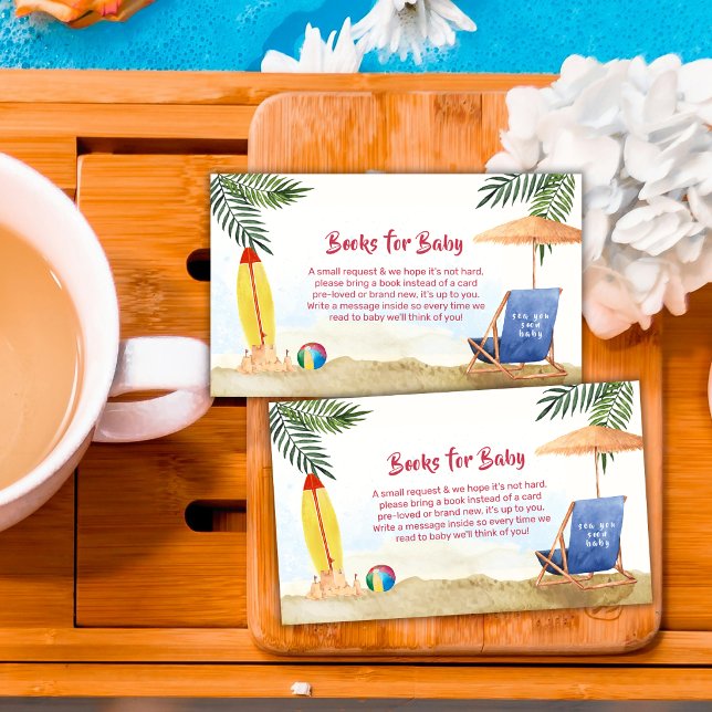 Convites de Chuvinha de Bebê no Verão com Prancha  (Summer Surfboard Beach Boy Books For Baby Shower Enclosure Card)