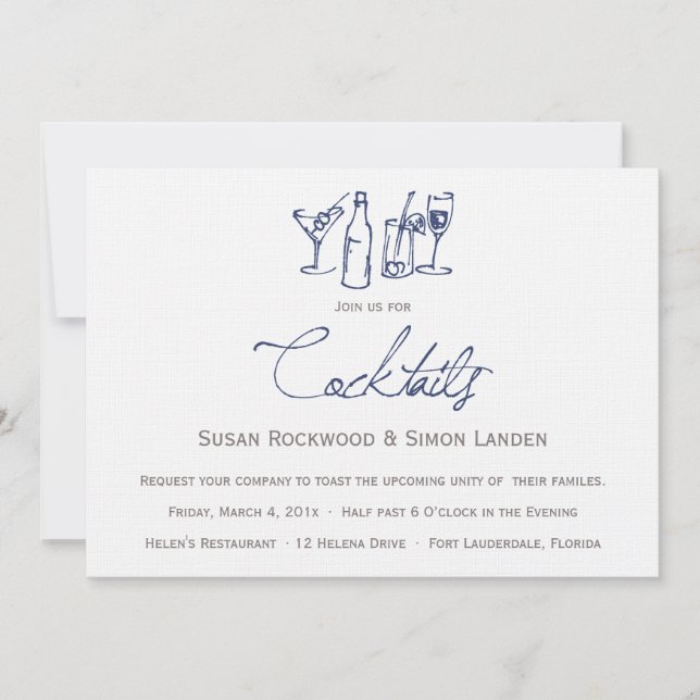 Convites de Cocktail de Casamento| Azul (Frente)