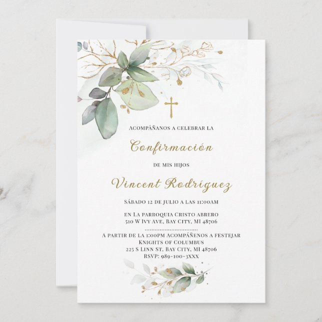 Convites De Confirmação Católica com Design Elegante em Ve (Frente)