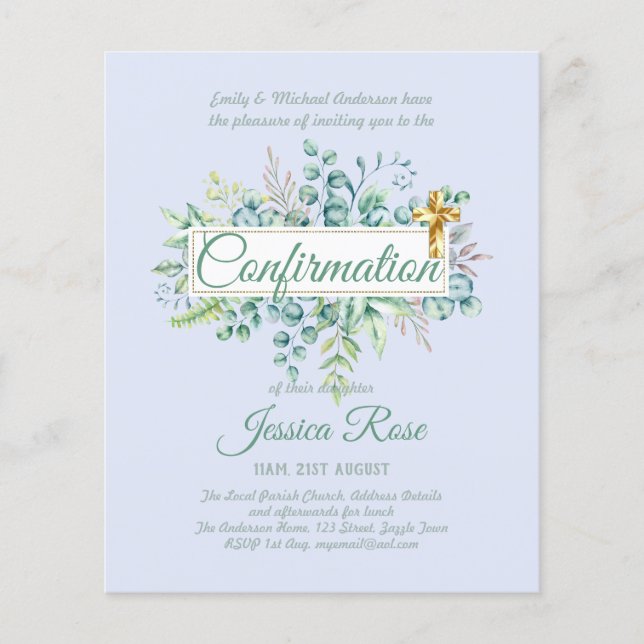 Convites de Confirmação Eucalyptus Greenery Budge (Frente)