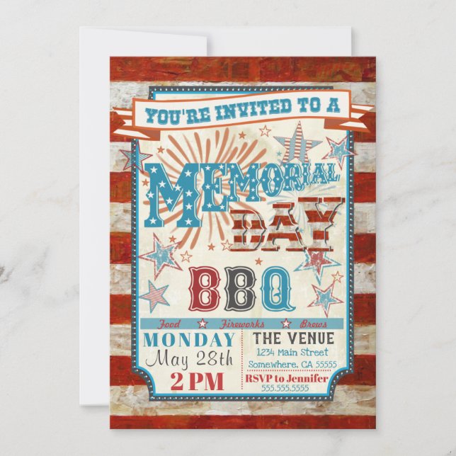 Convites de Cookout para CHURRASCO no Dia Memorial (Frente)