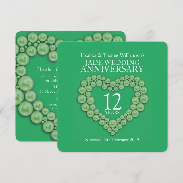 convites de coração de jade para 12º aniversário d (Frente/Verso)