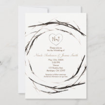 Convites de Coroa de Galhos de Madeira Rústica