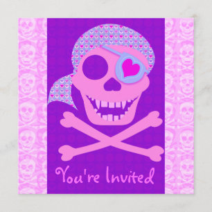 Convites de Crânio de Pirata Rosa