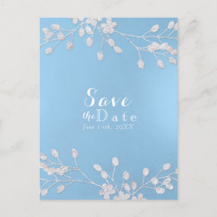 Convites de Data de Salvamento Floral Branco Azul