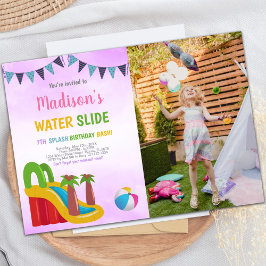 Convites de diapositivos de água púrpura com fotog