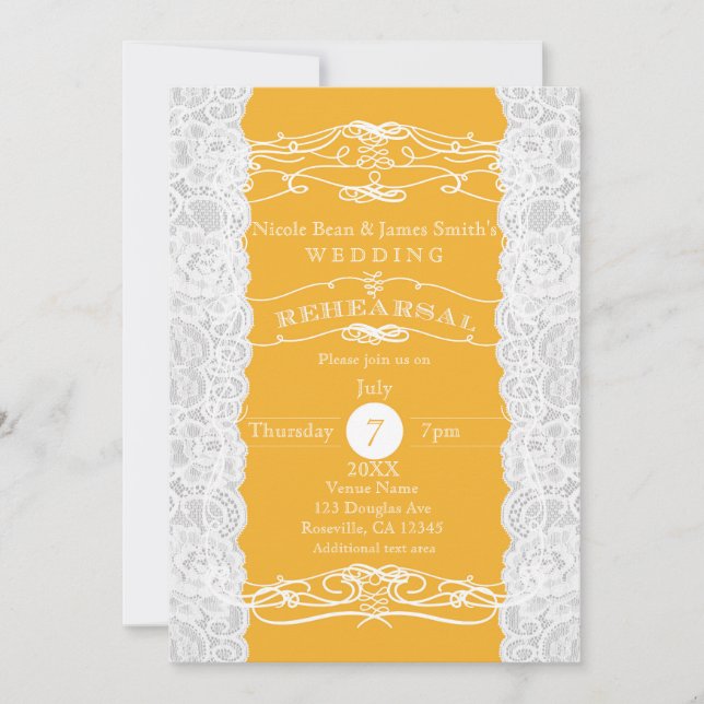 Convites de ENSAIO de Casamento com Renda Amarela  (Frente)