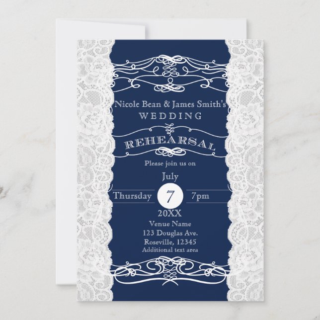 Convites de ENSAIO de Casamento com Renda Azul e B (Frente)