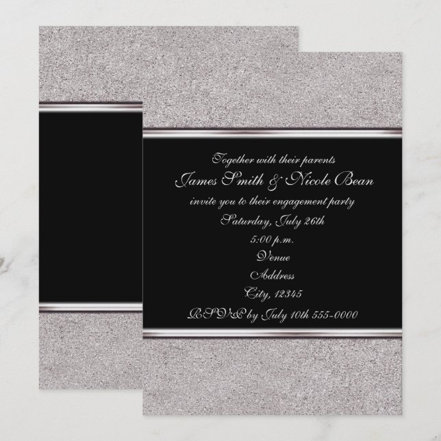 Convites de Evento Elegantes Preto e Prata Brilhan (Frente/Verso)