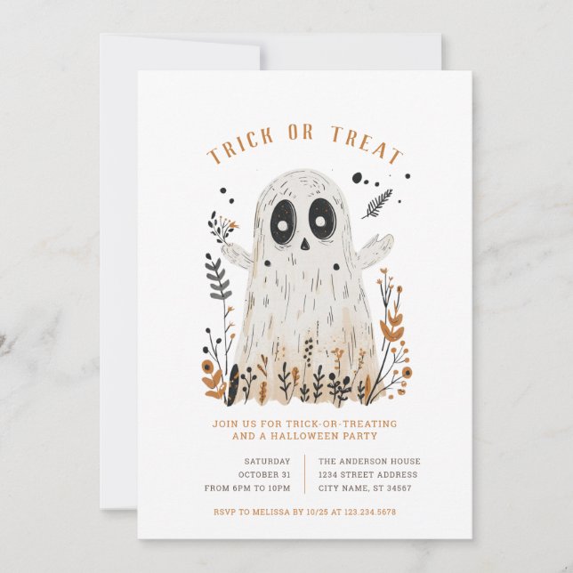 Convites de Fantasma de Halloween para Doce ou Tra (Frente)