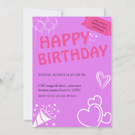 Convites de Felicidade de Aniversário Rosa Pastel