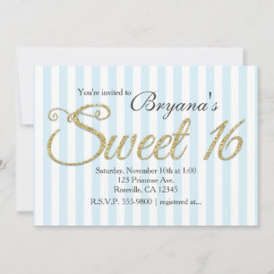 Convites de festa azul SWEET 16 BRILHO DOURADO