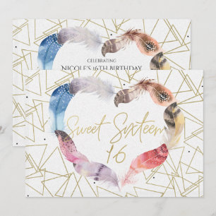 Convites de Festa Boho Chic Feather Heart Sweet 16