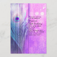 Convites de festa boho rosa e azul de pena de pavã