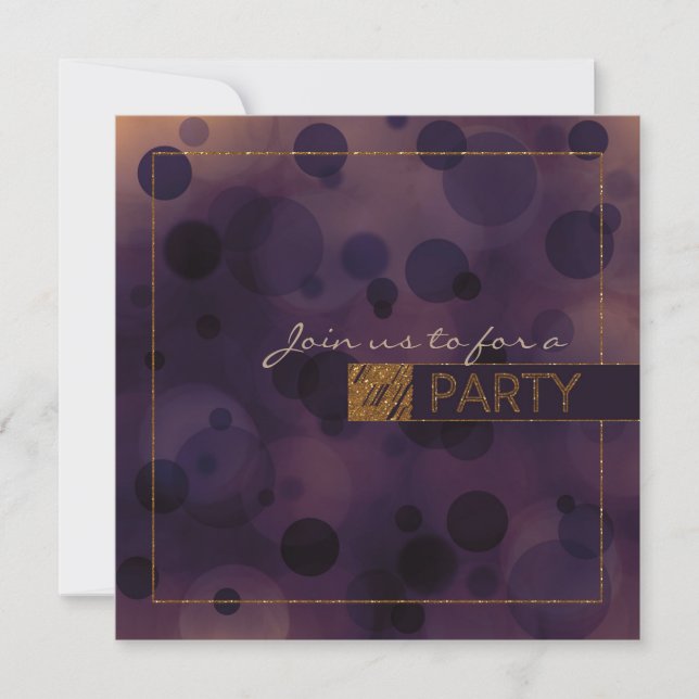 Convites de Festa Bokeh Glam Purple & Gold (Frente)