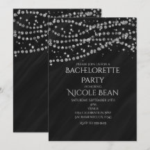 Convites de festa brilho glamour preto e diamante