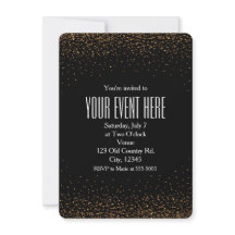 Convites de Festa Chiques com Glitter Fino Preto e