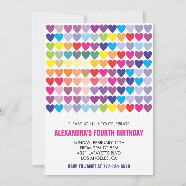 Convites de festa Color Rainbow Heart Modern 4º  (Frente)