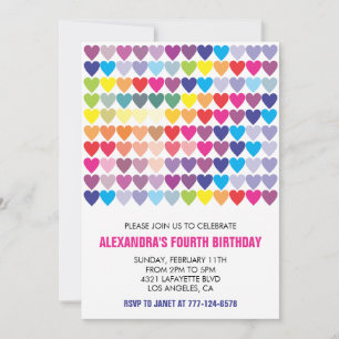 Convites de festa Color Rainbow Heart Modern 4º