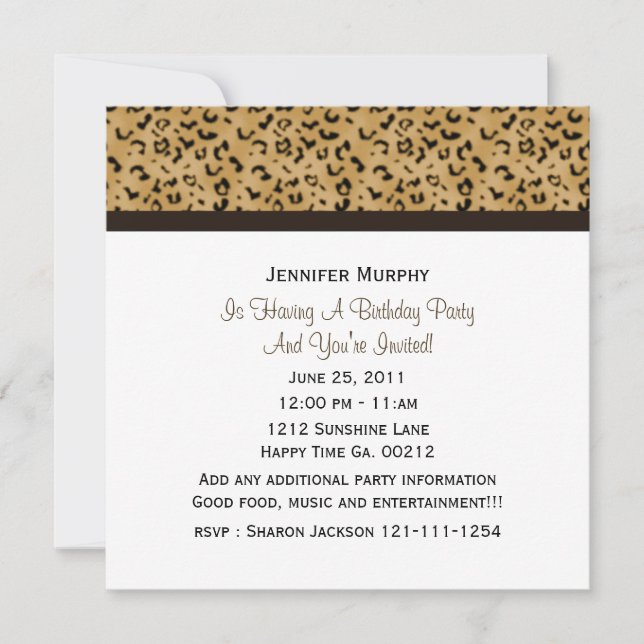 Convites de Festa com Estampa de Leopardo (Frente)