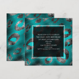 Convites de festa com estampa de leopardo em azul 