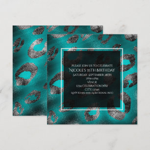 Convites de festa com estampa de leopardo em azul 