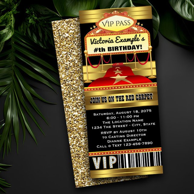 Convites de festa com ingresso para o tapete verme (Red carpet invitation for birthdays or any red carpet theme party or event. )