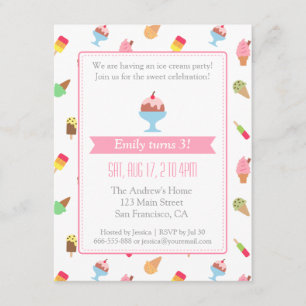 Convites de festa com padrão de sorvete colorido