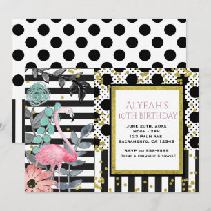 Convites de Festa com Pontos Polka Flamingo Rosa d