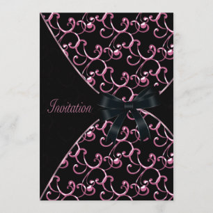 Convites de festa com redemoinhos rosa e preto