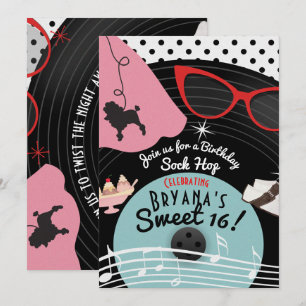 Convites de festa com tema de discos dos anos 1950