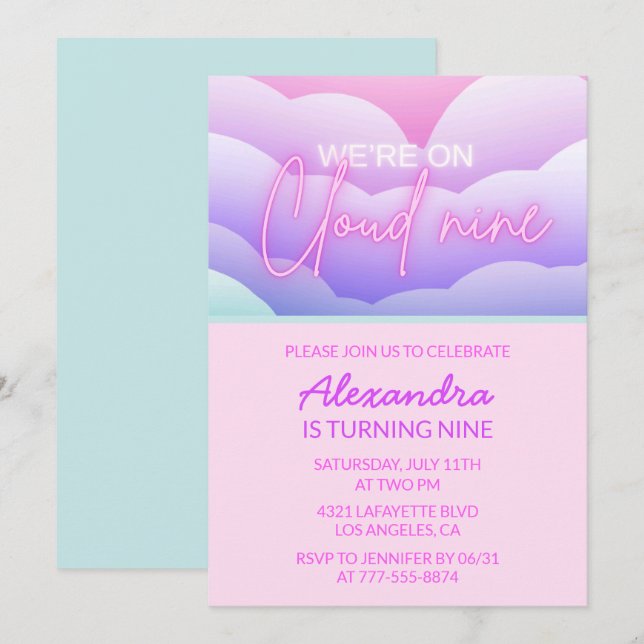 Convites de festa de aniversário Cloud 9 Arco-íris (Frente/Verso)