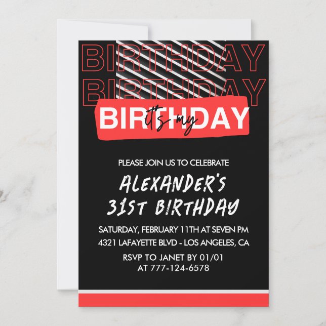 Convites de festa de aniversário de 31 anos para h (Frente)