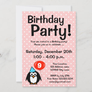convites de festa de aniversário de 9 anos com pin