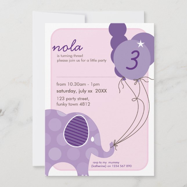 CONVITES DE festa de aniversário: Elefante + balõe (Frente)