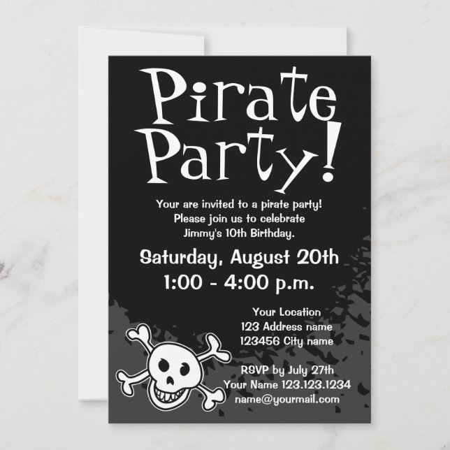 Convites de festa de aniversário pirata para crian (Frente)