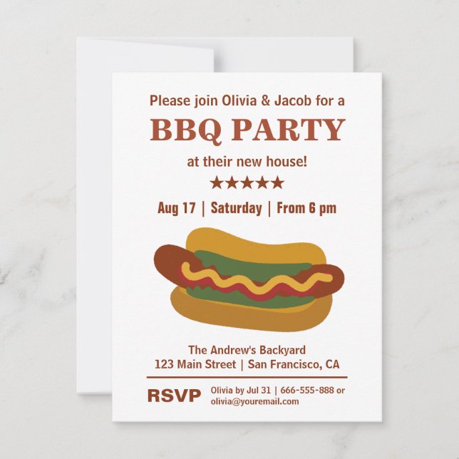 Convites de festa de aquecimento Vintage BBQ Hot D (Frente)