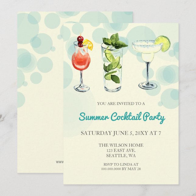 Convites de festa de Cocktail de Verão (Frente/Verso)