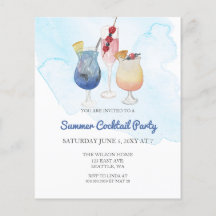 Convites de festa de cocktails modernos de verão e