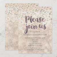 Convites de Festa de Confetes Brilho Glam para Qua